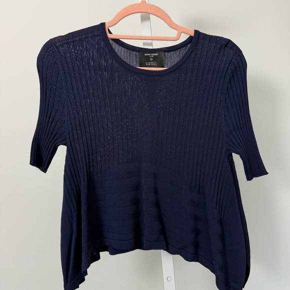 Opening Ceremony Asymmetric Crop Top Navy Linear Ribbed Knit Size Extra Small - Picture 3 of 5